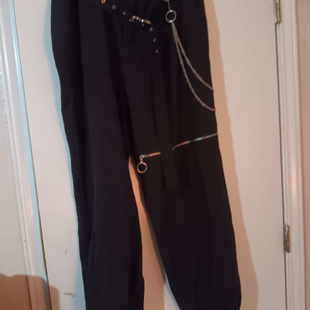 SHEIN Black Trousers with Silver Chain Details